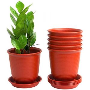 KAHEIGN 6 Pièces Pots De Fleurs En Plastique, 15,5cm Épaissir Les Pots De Plantes Conteneur De Plantes Pot De Jardinage D'intérieur Avec Palette De Drainage (Rouge Brique) (KAHEIGN-EU, neuf)