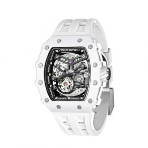 TSAR BOMBA Montre Homme Automatique Squelette M&eacute;canisme Apparent pour Homme Montre de Luxe Tonneau Saphir Etanche 50M R&eacute;sistant Marque Rectangulaire Plongee Sport Militaire Cadeau Homme (TSAR BOMBA OFFICIAL STORE, neuf)