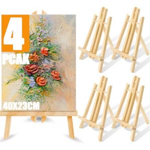 ASelected Lot de 4 Chevalet Bois 40cm, Chevalet Peinture, Chevalet de Table, Pliable Chevalet Bois, Mini Chevalet Bois pour Exposer des Peintures à l'huile, Aquarelles, Cadres et Photographies (ASelected, neuf)