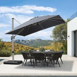 PURPLE LEAF Parasol Déporté 3 x 3 m Carré, Toit à Rotatif 360°, Protection UPF 50+, Parasol De Jardin Extérieur avec Poteau Champagne Suspendu en Aluminium, Pour Piscine, Terrasse, Gris acier (PURPLE LEAF, neuf)