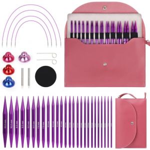 Coopay 13 Paires Aiguilles Circulaires Tricot Interchangeable de 3,0-10,0mm, Aiguille &agrave; Tricoter en Aluminium, Kit Tricot Debutant, Aiguille Circulaire Tricot pour Layette, Pull, &Eacute;charpe - Violet (YutongTech, neuf)