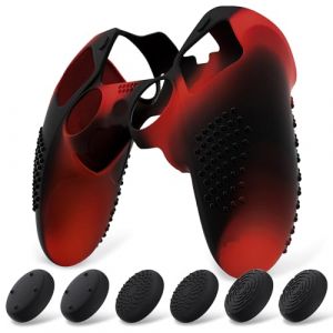 PlayVital Protection Manette pour ps5 Edge Controller,Coque Housse en Silicone pour ps5 Edge Manette avec 6 Capuchon Joystick,Coque Anti-dérapante pour ps5 Edge-Rouge & Noir(3D Studded Edition) (Game Skindecal Store, neuf)