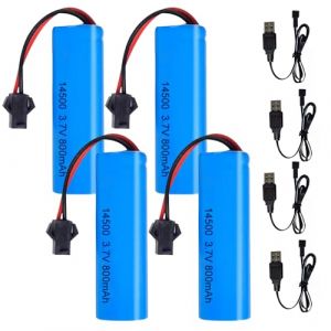 Batterie 14500 3.7v 800mah, Afenau 4 pièces Pile 3.7v Rechargeable avec 4 USB Chargers SM-2P Plug, Batterie 3,7v 800mah, 3.7V 800mah Rechargeable pour Voitures RC,Buggys, Bateaux, Chars, Robots (enshishiaoshenghongmenchuangyouxiangongsi, neuf)