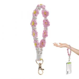 UEIOAVL Porte-cl&eacute;s femme, 1 porte-cl&eacute;s en dentelle tress&eacute;e cordon en tissu style boh&egrave;me court pour femmes et filles (rose) (KONGLINpengde, neuf)