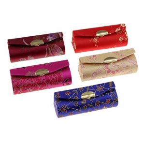 Inzopo Lot de 5 étuis à rouge à lèvres avec miroir, motif floral chinois traditionnel pour maquillage, bijoux, baume à lèvres, étui de voyage couleur aléatoire, Sans métal (HED-FR, neuf)