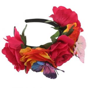 BELLIFFY Bandeau Fleuri Mexicain Tress&eacute; Fleurs et Libellules 3D en Tissu Doux pour F&ecirc;te et D&eacute;guisement Serrage-T&ecirc;te Ornemental Rose Artificielle pour Femmes et Filles Accessoire de (Hunation, neuf)