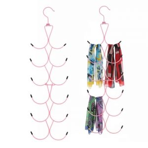 Anseom 2 Lot de Cintre Foulard, Cintre Porte Cravate avec 12 Crochets, Porte Foulard pour Garde-Robe, Organisateur de Placard Peu Encombrant pour Foulards, Ch&acirc;le, Ceinture (Rose) (suchkawe, neuf)