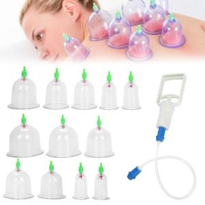 WIYETY Set de ventouses Cupping Therapy Sets : 12 pièces ventouses en verre avec pompe à vide, ventouses avec poignée de pompe et tube d'extension, set de ventouses thérapeutiques pour tout le corps (2222BUY, neuf)