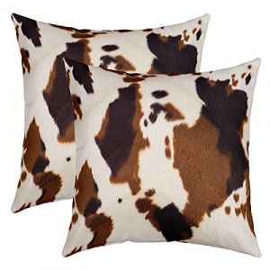 Cuir Vache Imprimer Taie d'oreiller 40x40cm Cuir Vache Housse de Coussin pour Le Salon Chambre &agrave; Canap&eacute;er Housse Coussin Western Ferme Animaux Brun Lot De 2 Taie Oreiller pour canap&eacute; Chaise (Bofanshangmao, neuf)
