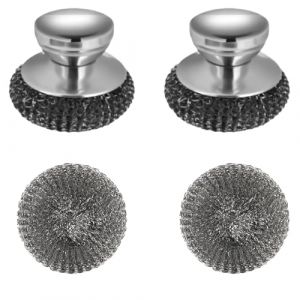 2PCS &Eacute;ponges en Acier Inoxydable avec Poign&eacute;e, 2 &Eacute;ponges de Rechange, Eponge Metallique, &Eacute;ponge &agrave; R&eacute;curer, &Eacute;ponge Vaisselle R&eacute;utilisable, Brosse &agrave; Vaisselle, pour Cuisine, Salle de Bains (Bjotfhy, neuf)