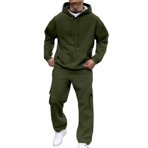 Ensemble de surv&ecirc;tement pour homme avec capuche et pantalon de surv&ecirc;tement haut de gamme Coupe ample &eacute;l&eacute;gant Ensemble de sport basique en sueur, Vert militaire, XXL (H2621Lyuqin, neuf)