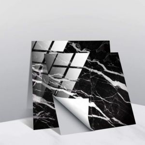 Hiser 20 Pièces Marbre Stickers Adhésive Décorative à Carreaux pour Salle de Bains et Cuisine Stickers Carrelage, Mosaïque Imperméables Auto-adhésifs Décoration (Noir Blanc,15x15cm) (Hiseng, neuf)