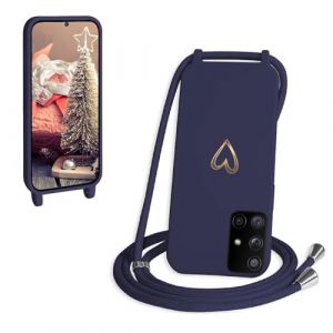 Coque avec Cordon pour Samsung Galaxy A51 4G, CaseLover Coque de Cellulaire Corde Silicone &Eacute;tui en Motif Coeur avec R&eacute;glable Collier T&eacute;l&eacute;phone Cha&icirc;ne Lanyard Case Housse pour Samsung A515F, Bleu Fonc&eacute; (CaseLover_Direct_Store, neuf)
