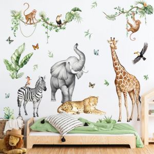 Supzone Stickers Muraux Enfants Animaux Jungle Autocollant Mural Animaux Éléphant Girafe Léopard Zèbre Décoration Chambre Enfants Bébé Salle de Jeux Pépinière Salon (LCRZ Store, neuf)
