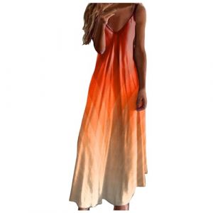 WVONIF Robe Cocktail Femme Elegante Manches Courtes Ete Legere Dress Couleur Unie Pliss&eacute;e avec Poches Casual Sundress Longue Sundress Grande Taille Robes en Lin De Plage Robe A Frange （ Orange, L (BAULMD（90% Big Promotion Without Discount Code ）, neuf)