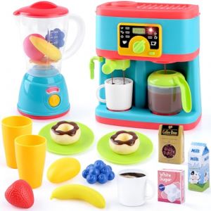 PLAY Accessoire Cuisine Enfant, Set de Ustensile Cuisine Enfant avec Cafetière Enfant, Mixer, Jouets Alimentaires, Eclairage et Son Réalistes, Kit Cuisine pour Enfant 3+ Ans (LANPA EU, neuf)