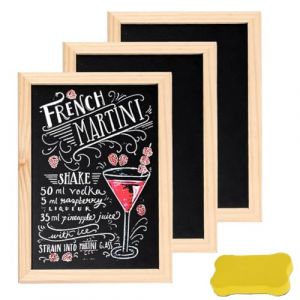 Tableau Noir Craie en Bois - Lot de 3 20 x 30 cm Tableau Ardoise avec 1 gomme &eacute;ponge, pour enfants, mariage, m&eacute;mo, f&ecirc;te, &eacute;cole, cuisine (IVEOPPE-EU, neuf)