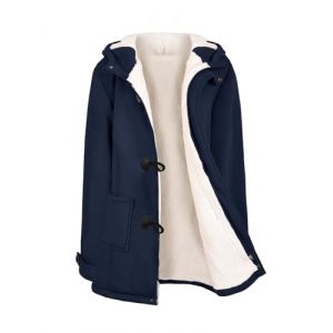 Yuson Girl Femme Veste d'hiver Polaire Manches Longues Veste Jacket &agrave; Boutons Corne Zipp&eacute; Sweat &agrave; Capuche Chaud &Eacute;pais Cardigan Sweatshirt Pull Hooded Coat avec Poche(Bleu marine, L) (YusonGirl, neuf)