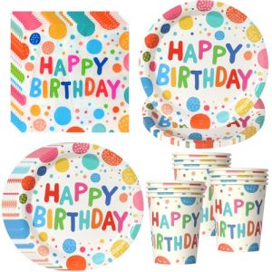 PYAILI Lot de 52 pi&egrave;ces pour f&ecirc;tes Assiettes en papier &agrave; pois, gobelets et serviettes, pour 16 invit&eacute;s (Mengtuo, neuf)