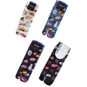 Lot de 4 paires de chaussettes japonaises en coton &agrave; bout fendu, style kimono, sandales, tabi, ninja, geta, geisha, pour homme, A-13 (Fancy Pumpkin, neuf)