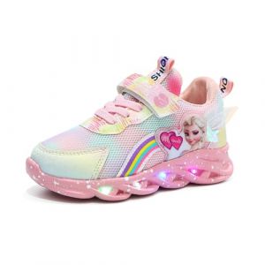 Chaussures lumineuses for enfants, chaussures ELSA for filles, sneakers clignotantes for kids avec lumi&egrave;re et fermeture MAGIC TAPE, baskets lumineuses antid&eacute;rapantes roses violettes(Rose,31 EU) (Emis&uuml;nde, neuf)
