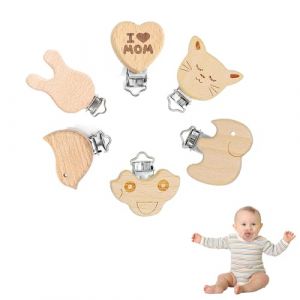 Clip Attache Tetine Bois,6 Pièces Pince Pour Tetine Kit,Accroches Tetines Animaux pour Bébé,Pince Attache Tetine,Bois Accroche Tétine,Bébé Pinces en Bois de Hêtre pour Attaché Aux Vêtements et Clips (FANYAhome, neuf)