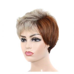 Perruque femme cheveux courts dégradé frange blanc et brun rougeâtre perruque de cheveux avec frange perruque femme couvre-chef cheveux courts perruque 4 pouces perruques synthétiques naturelles (binzhoshifaguangshangmaoyouxiangongsi, neuf)