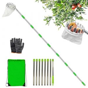 HuaMuDM 340cm Ramasse Fruit INOX, Cueille Fruit Con Perche, Cueilleur Fruits Amovible, Cueille Cerise, Cueille Pomme, Cueille Fruit, Outil Cueillette Jardin， Cueille-Fruits avec Sac, Ramasse Pomme (maihefu, neuf)