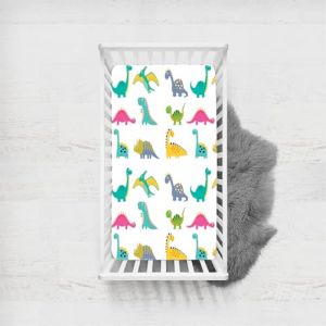 Odot Drap Housse pour Lit de Bébé, Motif Dinosaure Housse de Matelas pour Bébé Drap Housse Respirant Douce pour Lit Parapluie et Berceau Draps Housses Enfants (Style mignon,65x95cm) (Odot, neuf)