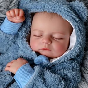 JIZHI Reborn Poupée Garçon – 50 cm 20 Pouces Bebe Poupées Réalistes, Faites à la Main - Portant Une Onesie d'ours Bleue, Nouveau-né avec Accessoires de Jouet (LSJDOLL, neuf)
