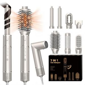 Pro Air Brush 7 en 1 Brosse Soufflante Air Styler Sèche-cheveux Ionique Haute Vitesse [110,000 tr/min] avec 7 Accessoires de Coiffure - Coffret Cadeau pour Femmes Ensemble de Brosses à Air Chaud, Doré (ukliss beauty, neuf)