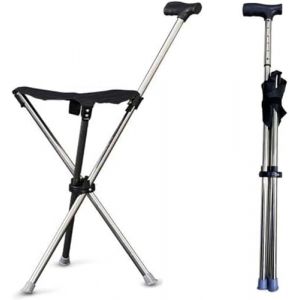 OUlxxluo Canne de Marche Pliante pour Aide aux Personnes âgées, trépied, Chaise avec siège, Hauteur d'assise 86 cm, Non réglable, Canne de Marche légère, Canne de randonnée, béquille Portable (WODFASDFAS, neuf)