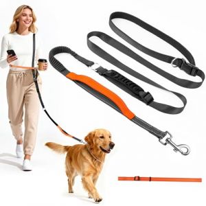 X XBEN Laisse Main Libre Chien pour Moyens Grands Chiens, Laisse Canicross Chiens avec Sangle D'aide et Deux Poignées pour Promenade Dressage, Longe Réglable pour Chien Ceinture Canicross, Noir (XiBei-EU, neuf)