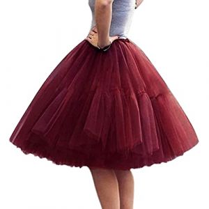 Minetom Tutu Danse Ann&eacute;e 50 Classique Ballet Courte en Tulle Jupon Vintage Couleurs Vari&eacute;es Bouffante pour Soir&eacute;e Party Mariage Cocktail A Vin Rouge One Size (B.W.S KIT, neuf)