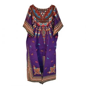 Robe caftan longue d'&eacute;t&eacute; pour femme 100% coton Dashiki imprim&eacute; africain taille unique style ample et large couverture de plage, violet, Taille unique (Kiran.bargain, neuf)