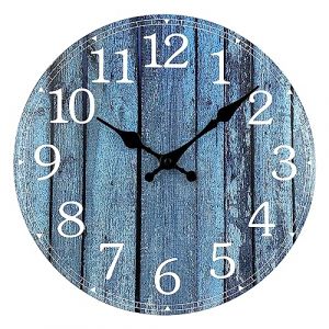 Plumeet Horloge Murale en Bois de 30cm Horloge Murale sans Cadre avec Mouvement &agrave; Quartz Silencieux- Horloge Village Rural de Style Minimaliste Moderne D&eacute;coration pour Salon, Blue (VoolanDirect EU, neuf)