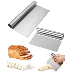 ZEXIJOW Grattoir à pâte en acier inoxydable de 2 tailles différentes avec échelle graduée,Grattoir à pâte,Coupe-pâte polyvalent,Spatule/coupe-pâte pour gâteaux,Pizzas,Tartes,Pâte,Ustensiles de cuisson (ZEXIJOW, neuf)