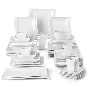 MALACASA Service de Table pour 12 Personnes, 56 Pi&egrave;ces Ensemble Vaisselle Porcelaine Blanc Compatible avec Lave-vaisselle et Micro-ondes - S&eacute;rie FLORA (MALACASA Modern Tableware, neuf)