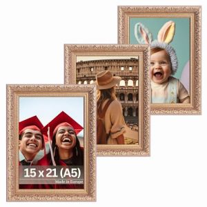 Victor Cadre Photo Rubens Set de 3 - en 15x21 cm (A5) Or Rosé - Bar: 30x20mm - Verre Véritable - Châssis pour l'image Baroque - Antique - Vintage 15x20 - A5 Ancien (Victor_Store, neuf)
