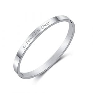 RWQIAN Argent Phrases D'Inspiration Jonc Fin En Acier Inoxydable - Bracelet Femme Personnalis&eacute;e Plusieurs Messages Pour Maman (MTJewelry Fr, neuf)