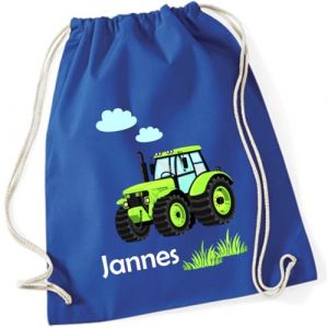 minimutz Sac de gym motif tracteur avec nom personnalisé - Sac en tissu pour garçon - Sac de sport à tirer - 12 l - 37 x 46 cm, [02] Bleu roi, 37x46 cm (minimutz, neuf)