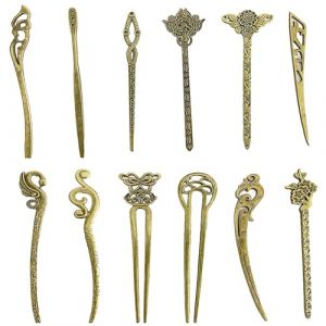 12pcs / set Sticks de cheveux chinois, 12 styles Bronze vintage Bronze Sticks de cheveux pour femmes Classic & Vintage Hairpins pour mariage, fête, festival, cérémonie. (JianShiXianLIULANSHANGMAOYouXianGongSi, neuf)