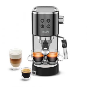 Krups Virtuoso+, Machine expresso manuelle, Café à pompe, Café moulu ou dosettes, 15 bars, Inox, Buse vapeur, Espresso et cappuccino, Noire, XP444G10 (get goods, neuf)