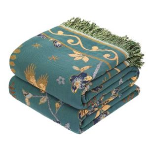 VANJOROY Couverture Bohème 100% Coton Bio Double Face pour Canapé 2-3 Places, Fauteuil et Lit - 150 x 200 cm, Bleu Sarcelle/Légèrement Vert (Vandhero, neuf)