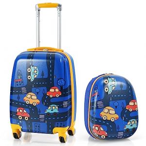 DREAMADE Valise Roulette Enfant 18" et Sac &agrave; Dos 12" avec Poign&eacute;e R&eacute;glable Bagage Cabine Enfant 3+Ans avec Roues Pivotante 360&deg; Bagage &agrave; Main Fille et Gar&ccedil;on Charge 50KG+8KG (Voiture) (DREAMADE, neuf)