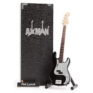 Phil Lynott (Thin Lizzy) Réplique de guitare miniature – Cadeaux musicaux – Ornement fait à la main – Comprend une boîte de présentation, une étiquette de nom et un support de guitare miniature (Axman Miniature Guitars, neuf)