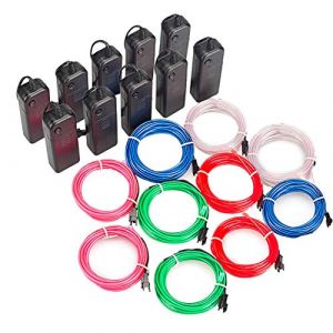 Mixtooltoys 1M Lot de 10 Néons El Wire Fil Lumineux Électroluminescent Stroboscopique Clignotant Alimentation Piles pour Festival Burning Man, Fêtes Déguisées Décoration de Bar Intérieur et Extérieur (CuZiLe, neuf)