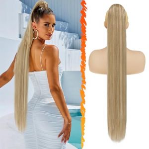 BARSDAR Queue de Cheval Extension avec Cordon - 86cm Longue Raides Blond Queue de Cheval Extension de Cheveux Synth&eacute;tique Faux Queue de Cheval Postiche pour Femmes - Clair Cendr&eacute; Blond Mixte (BARSDAREU, neuf)