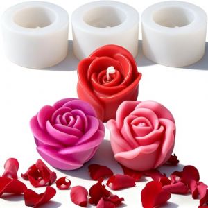 Rose moule &agrave; savon Fleur valentin 3 pi&egrave;ces moules decoration fleurS pour gateau pour 3D bougies fleurs moule &agrave; savon petit moule &agrave; bougie moule rose fondant DIY pour D&eacute;coration G&acirc;teaux (JDH Silicone FR, neuf)