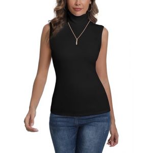 Pull Col Roulé Femme sans Manche Body Tricot Léger Tee Shirt Ajusté Moderne Col Montant sous Pull Basique Pullover Laine Top Haut Vintage Chic Hiver Automne Printemps Confortable Classique Noir XXL (ANXINDA, neuf)